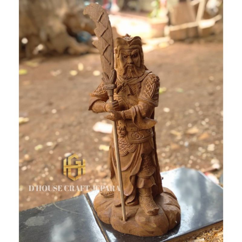 Patung Dewa Kwan Kong Kayu Jati 14 inchi Patung Sembahyang