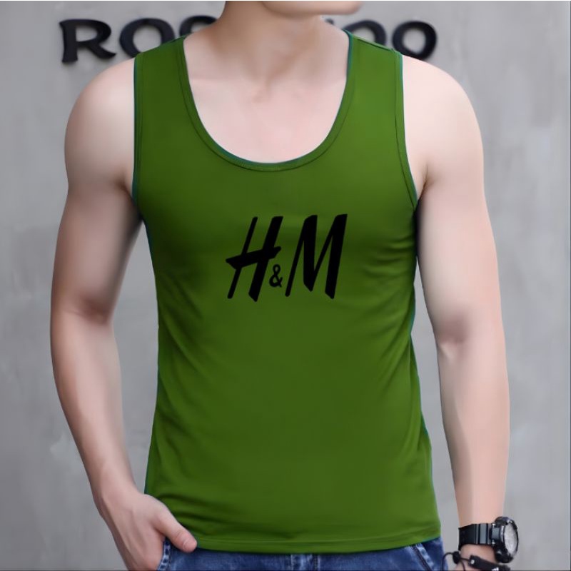 Singlet Pria Dewasa HM Kaos Singlet Pria Cotton Combed Kaos Lekbong Pria-Army