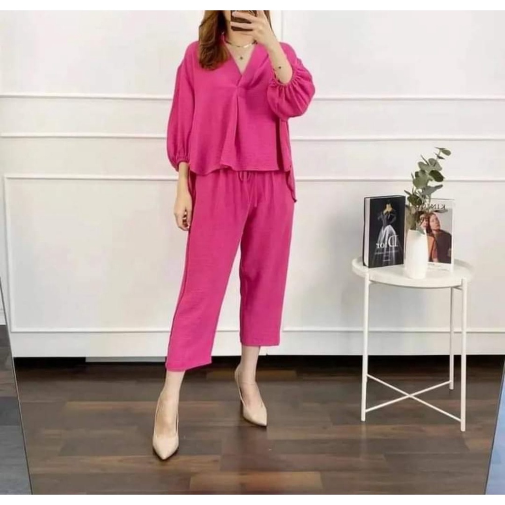 Setelan Crinkle Wanita Terbaru / One Set Daily Oversize Crinkle Airflow Premium Kekinian Korean Style / Setelan Wanita Kekinian / Baju Wanita Kekinian / One Set Wanita Kekinian / One Set Crinkle