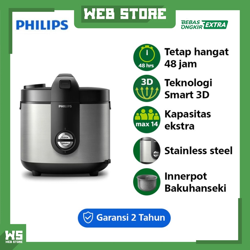 Philips Rice Cooker Magic Com Analog 2L HD3138/33 HD 3138 Silver