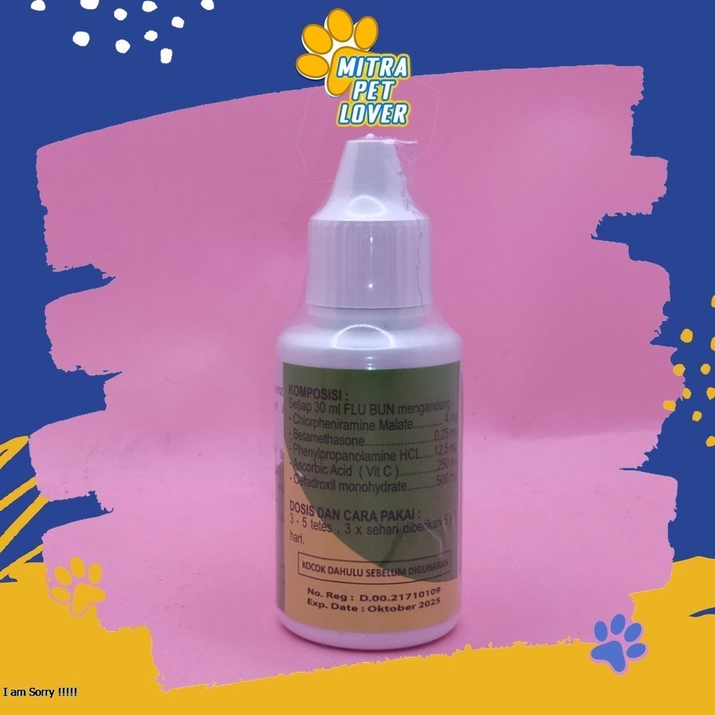 OBAT FLU KELINCI - FLUBUN KELIINCI DROP 30ML - MENGOBATI INFLUENZA RABBIT BERSIN INFEKSI PERNAFASAN DEMAM RADANG MURAH ASLI GARANSI KUALITAS ORIGINAL - PET ANIMAL HEALTHCARE &amp; VETERINARY TAMASINDO OBAT KESEHATAN &amp;  VITAMIN TERNAK HEWAN  MITRAPETLOVER
