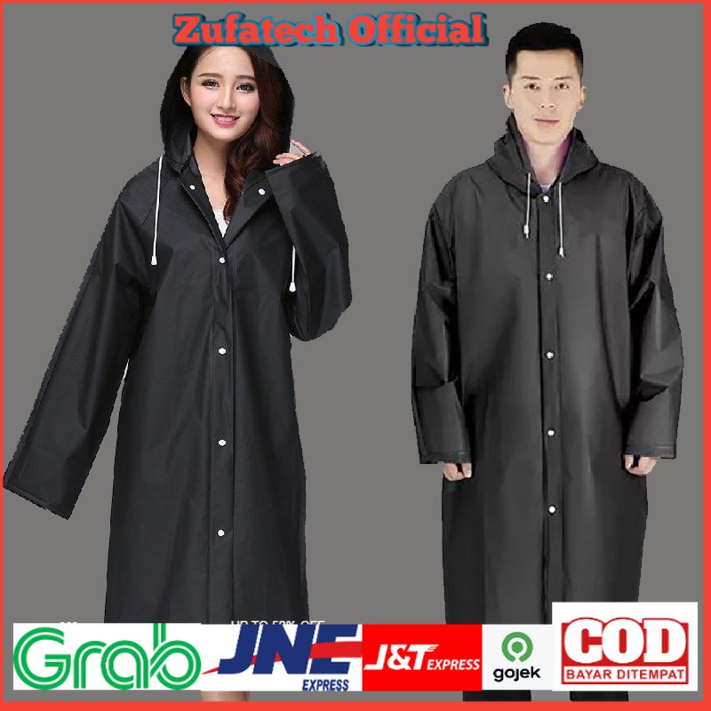 Jas Hujan Portable Raincoat Poncho with Hood - 369 - Black