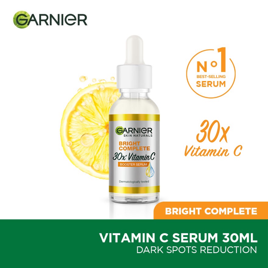 Garnier Bright Complete Vitamin C 30x Booster Serum 30ml - Kulit Cerah(Light Complete) Pemutih Kulit Mencerahkan Brightening Flek Hitam