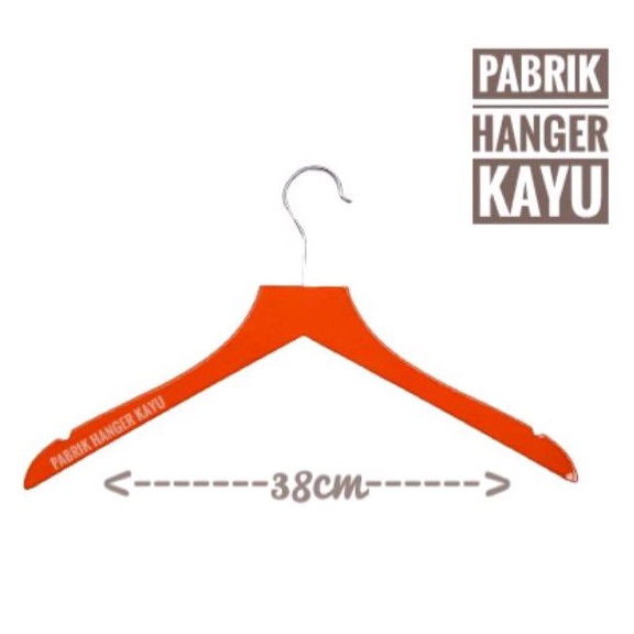 HANGER BAJU KAYU KEPALA LURUS ORANGE 38CM