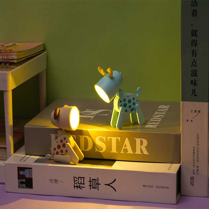 Mini Night Light Cute Tutul Rusa Lampu Meja Lipat/Kancing Baterai Power Supply Book Light Dekorasi Kamar Anak