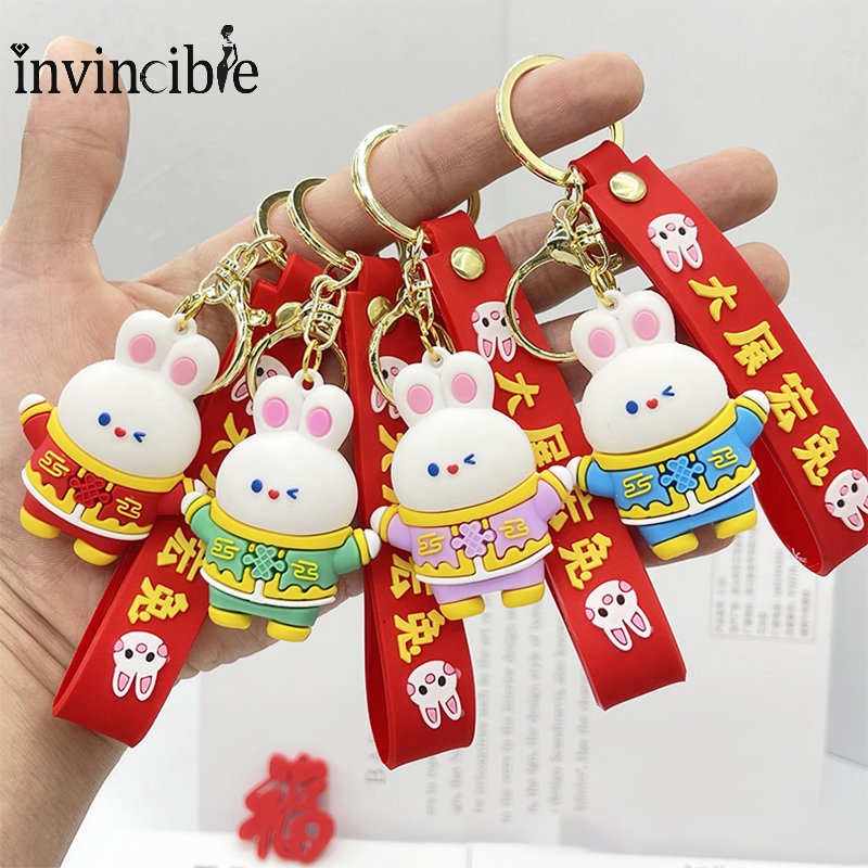 Kartun Silica Gel Rabbit Key Chain/ Gantungan Kunci Kelinci Tahun Baru/ Hiasan Kado Gantung Festival Musim Semi Imlek