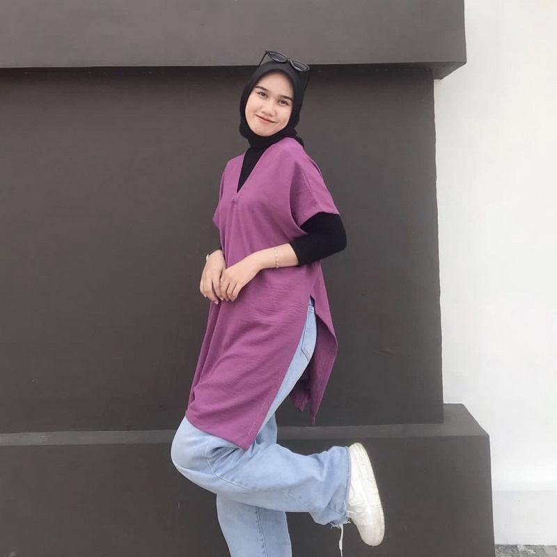 NAGITA LONG SQUARE CRINGKEL AIRFLOW BLOUSE Crinkle Atasan tunik wanita ByAdinda