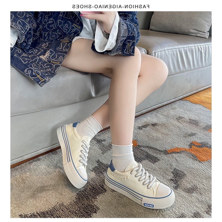 AVANCEID 1826 Sepatu Sneakers Wanita Canvas Kerja Sekolah Fashion Korea Hitam Cream Import