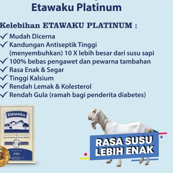 

Susu Kambing Etawaku Platinum || Susu Murni Rendah Gula & Krimer Nabati Baik Diabetes Obesitas Atasi Sistem Pernapasan Pernafasan Asma Bronkhitis Sesak Napas Nafas Tingkatkan Kekebalan Tubuh Isi 200gr
