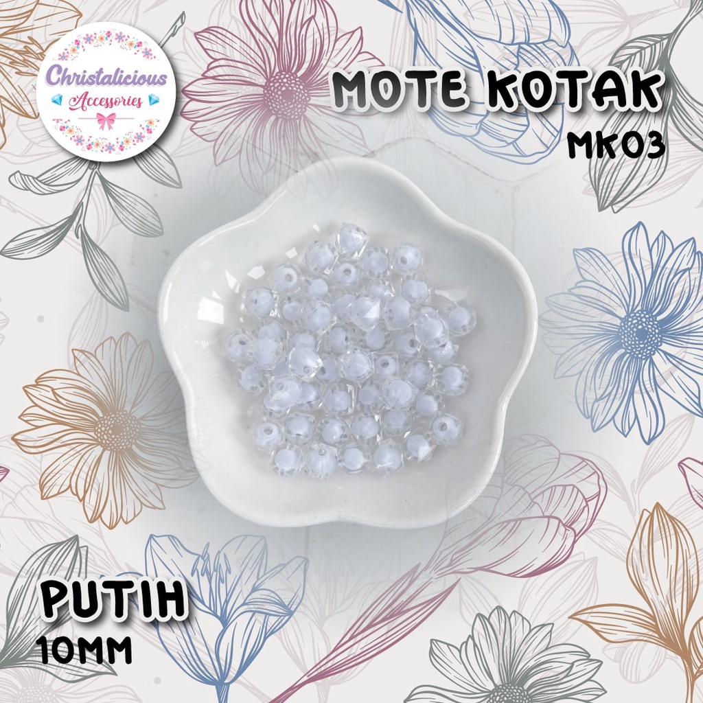 Mote kotak 10mm bening, mote kotak hitam 10mm, mote kotak isi putih 10mm per pax pon