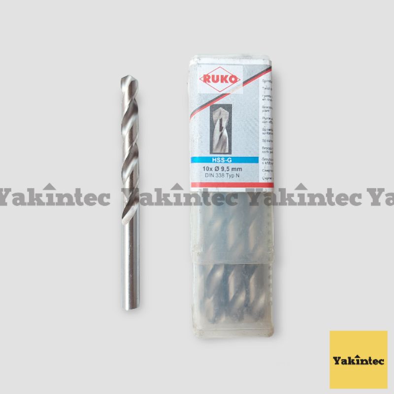 Mata Bor Twist Drill Besi & Kayu Original RUKO 9.5 mm DIN 338 HSS-Ground