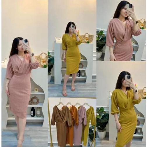 (RPA) GAMIS MIDI LOWRY REMPEL DRESS ATASAN WANITA CRINCLE AIRFLOW