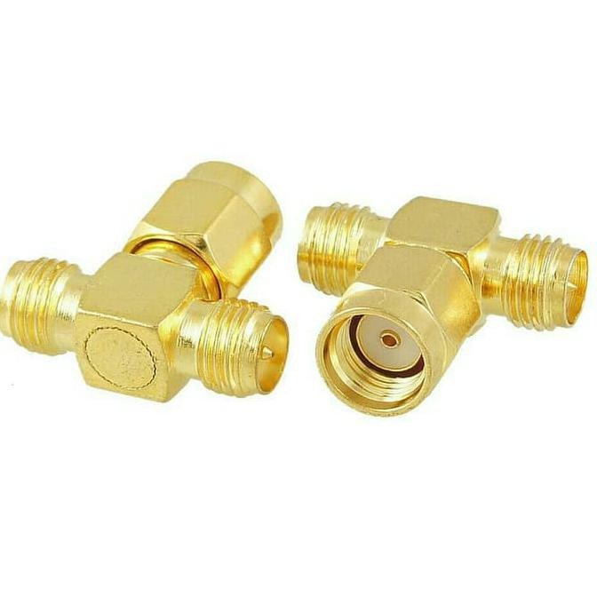 Kabel Konektor Konektor Sma T - 3Way Splitter - Rp Sma Male To 2 Rp Sma Female
