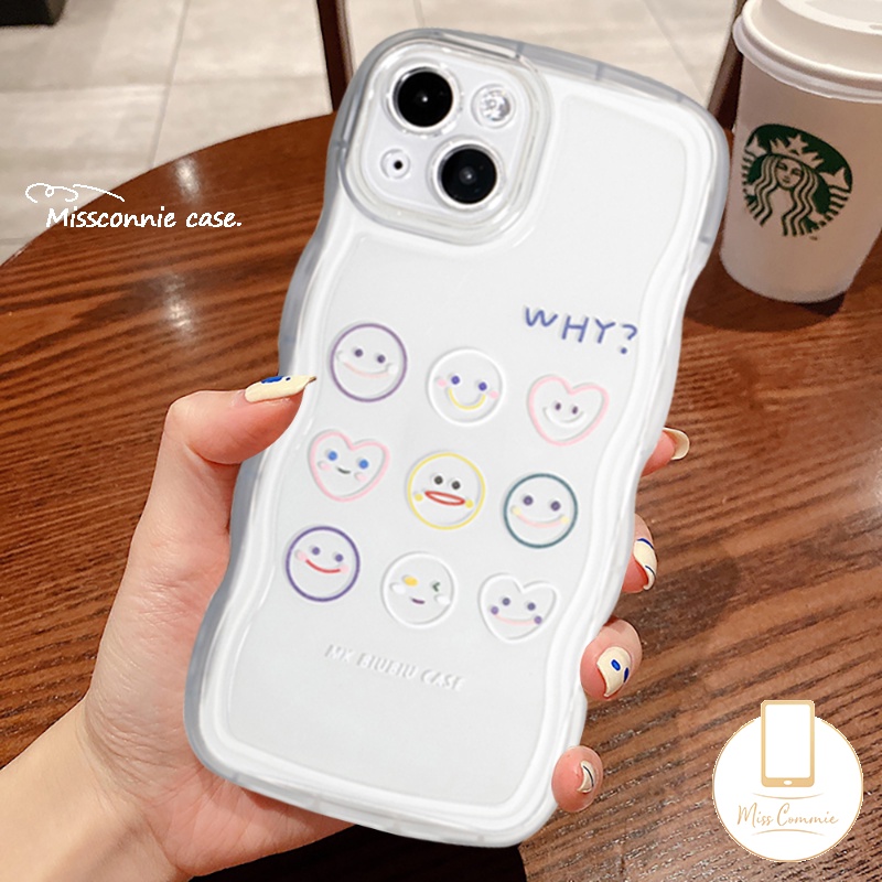 IPHONE Case Pasangan Cocok Untuk Iphone11 13 12 14 Pro Max 6 6s 8 7 Plus 14Plus XR X XS Max SE 2020lucu Smiley Kartun Lucu Ekspresi Bergelombang Pinggir Transparan Lembut TPU Cover