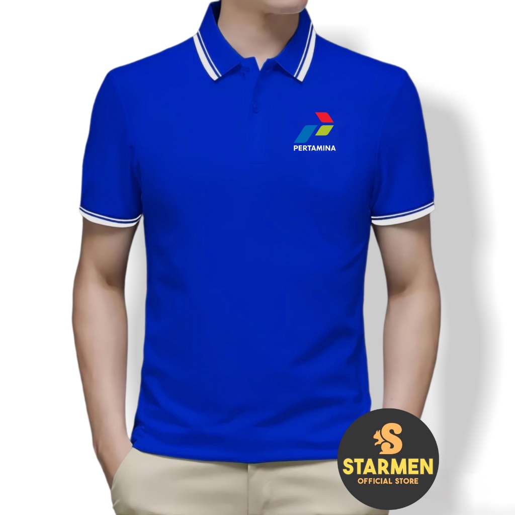 Kaos Polo Shirt Pria Kerah List Putih logo PERTAMlNA