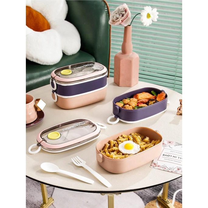 Lunch Box Healtyh Life Tahan Panas Bento Set Portable Plastik Food Grade