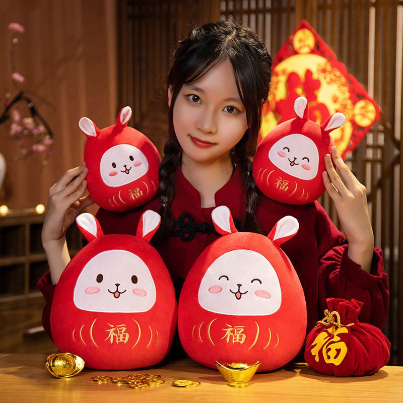 Hadiah Boneka Happy New Year Merah Kelinci Menggemaskan Untuk Perusahaan