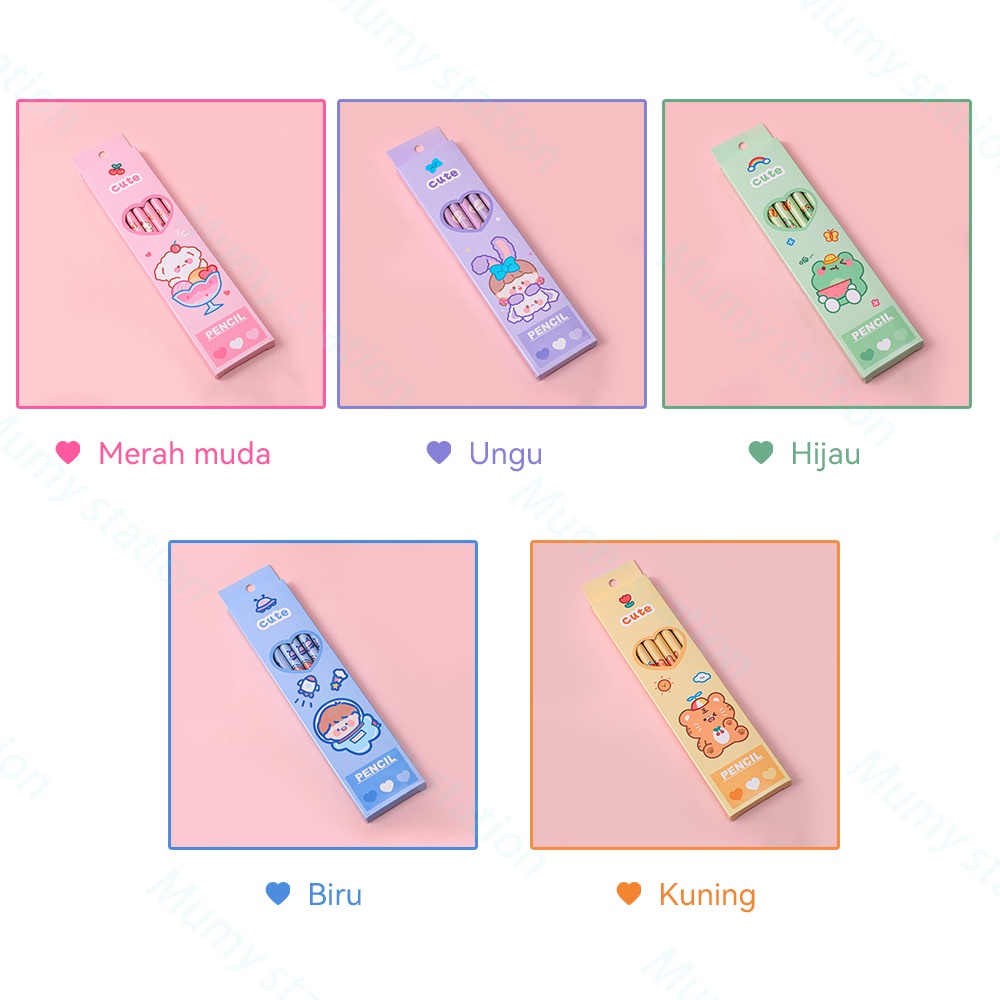 Mumystation 6pcs set pensil tulis motif/pensil set lucu/Alat tulis pensil