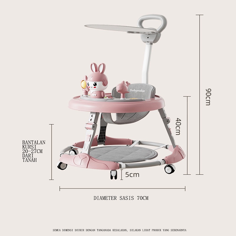 Mmflight Baby Walker Lipat Mainan Musik Walker Alat Bantu Jalan Bayi