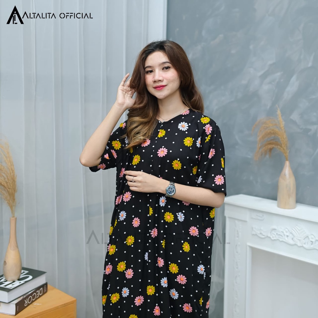 Altalita - Daster Panjang Semata Kaki Busui Motif Kekinian Lengan Tangan Pendek Bahan Rayon Premium Jumbo LD 120 Non Ruffle