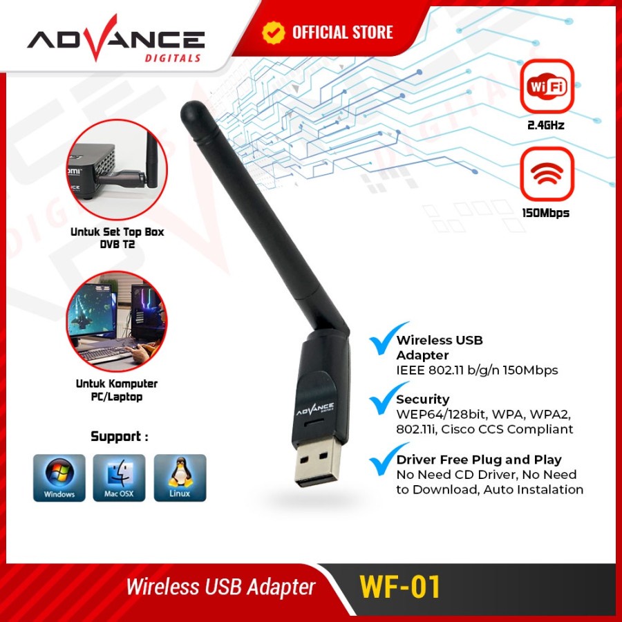 Advance USB Dongle Wifi Wireless Adapter Receiver WF-01