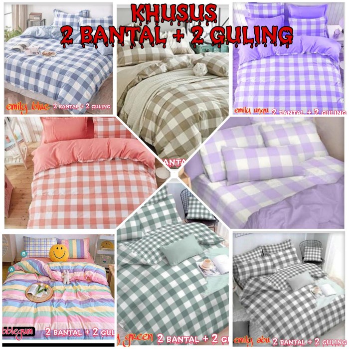 Sprei motif kotak uk 180 x 200 fullset 2 sarung bantal 2 sarung guling