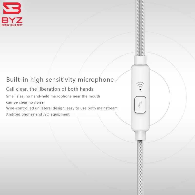 BYZ HiFi Earphone Natural Balance Sound Clarity Headset With HD Mic