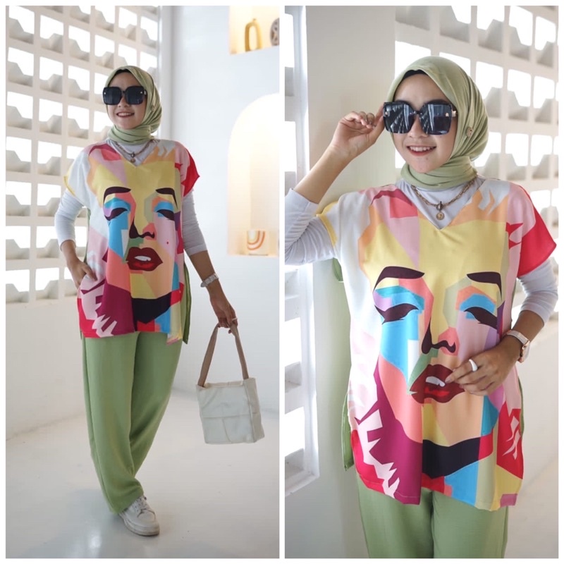 DARA SET PRINTING CRINKLE AIRFLOW  | ONE SET CRINKLE | ONE SET WANITA KEKINIAN | SETELAN KEMEJA