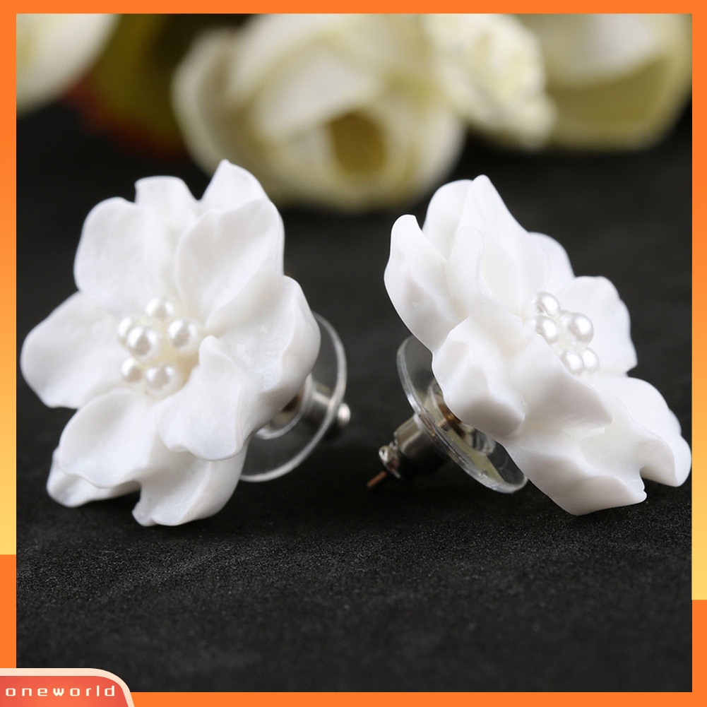 OW@ Elegant Resin Flowers Faux Pearls Women Earrings Ear Studs Dating Party Jewelry