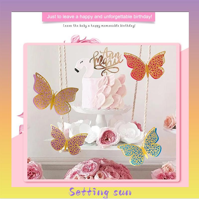 Cake Topper Kue Kertas Lapisan Ganda Kupu-kupu Set Dekorasi Dekorasi Ornamen Ulang Tahun TN