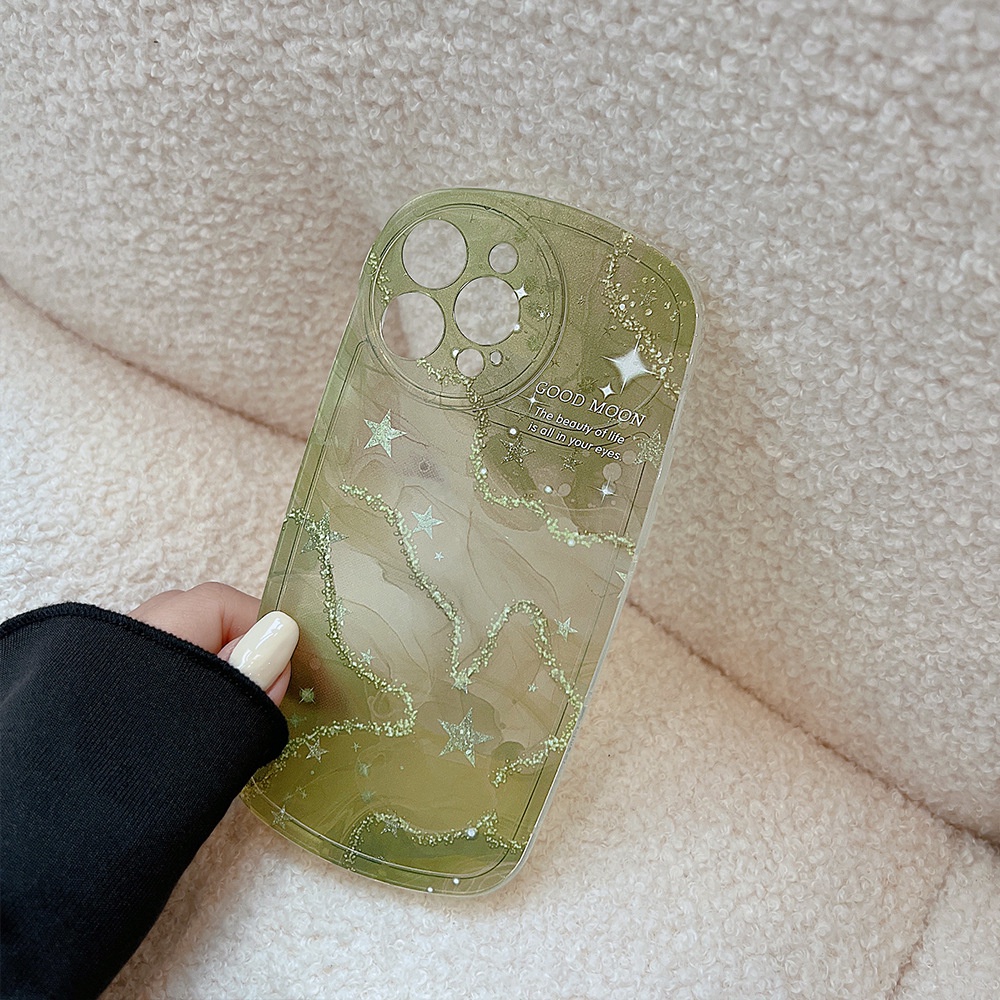 Case Pelindung Ponsel Galaxy Peri Hijau Glitter Transparan Untuk Iphone 11 12 13 14 PLUS PRO MAX Full Protection Shell