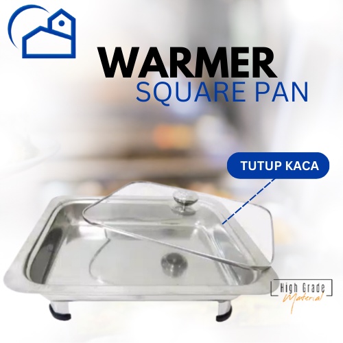Wadah Saji Prasmanan 4522 Tempat Prasmanan FastFood Dish Warmer Square Pan Tutup Kaca / Prasmanan Set Wadah Saji-Stainless Steel Bentuk Persegi Panjang Tutup Plastik 4722