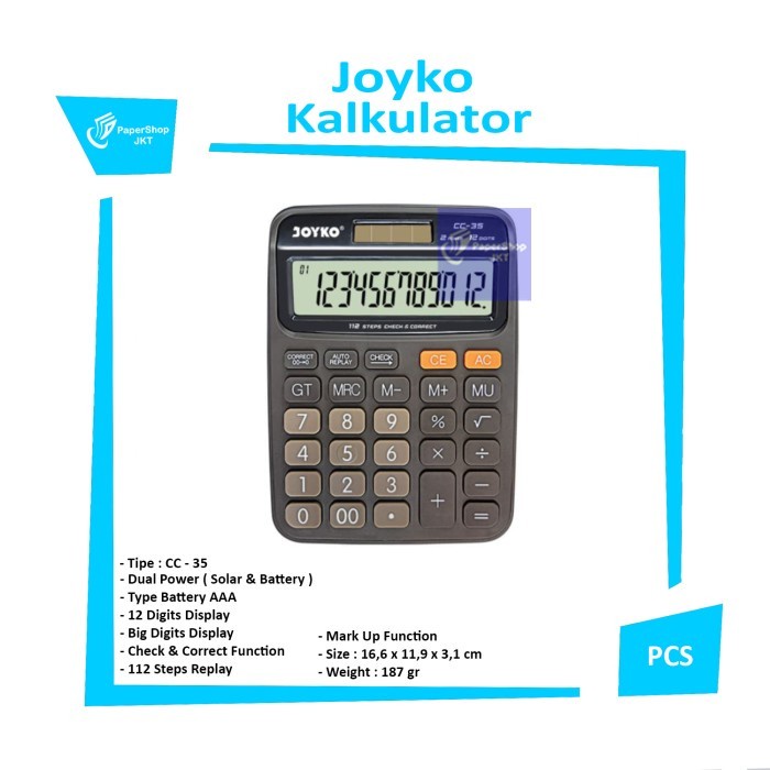 

TERBAIK JOYKO - Calculator CC 35 - Kalkulator 12 Digits