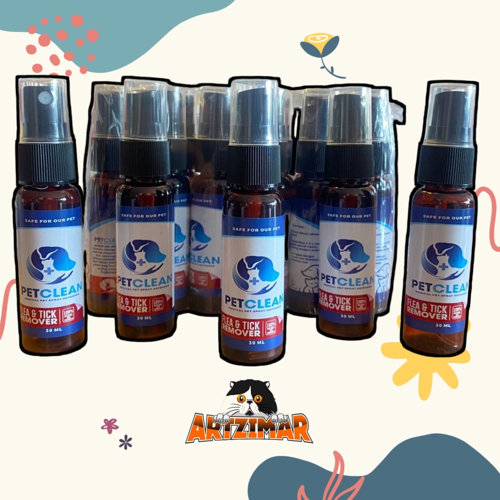 PET CLEAN Spray Flea &amp; Tick Remover 30ml untuk mencegah kutu kucing dan anjing