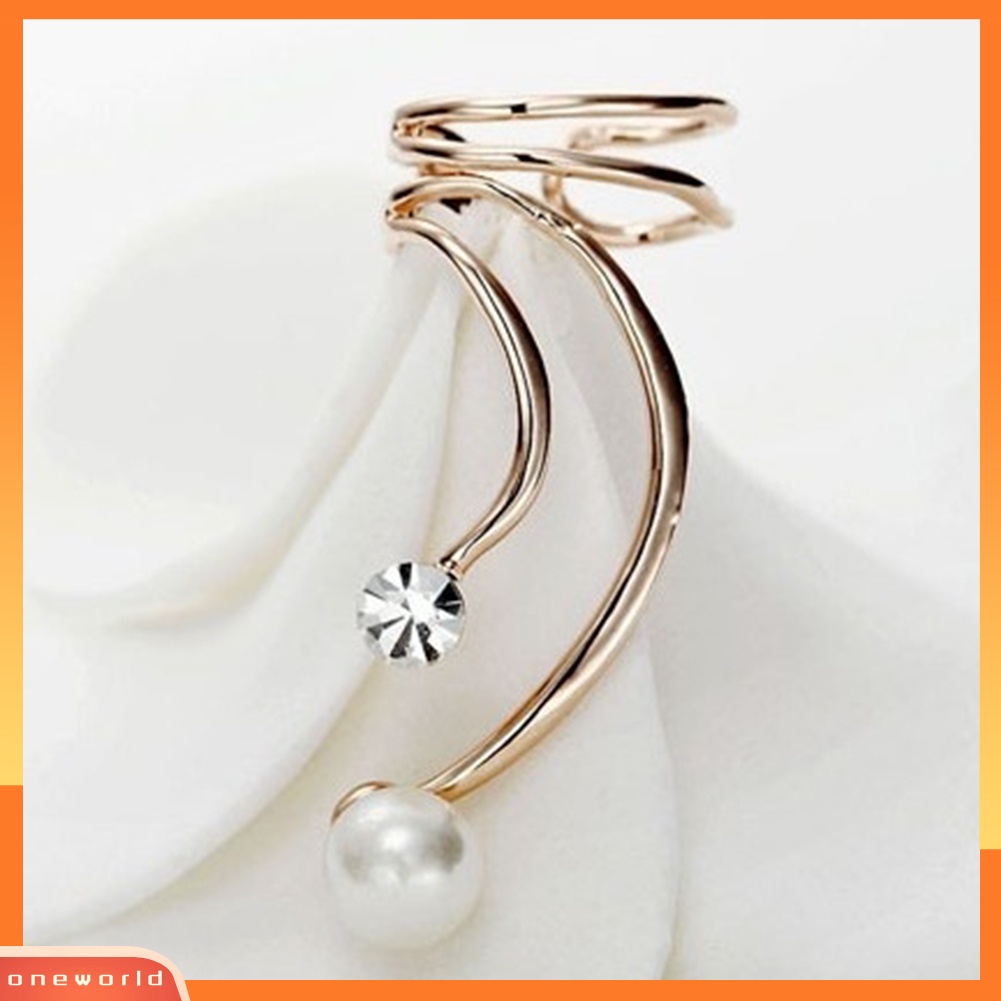 [WONE] 1pc Wanita Mutiara Imitasi Berlian Imitasi Spiral Klip On Anting Non Piercing Ear Cuff