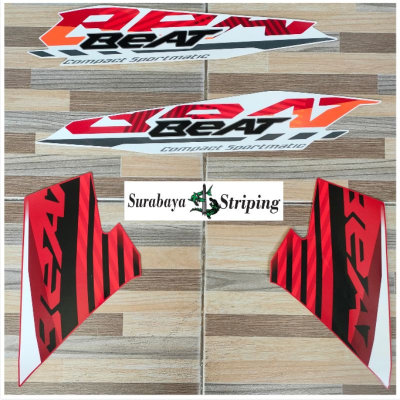striping sticker Honda Beat merah putih Oren tahun 2020 sampai 2022