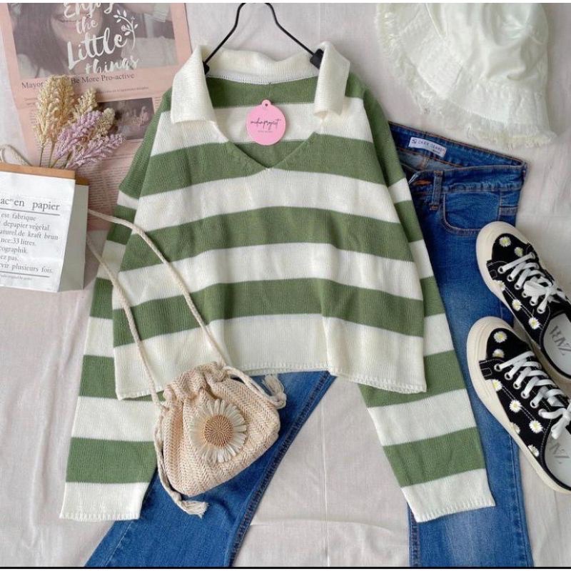 Crop top rajut salur dan polos