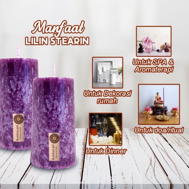 Lilin Ungu Stearin Palm Candle Marble Kristal Sukhavati Serbaguna 10cm