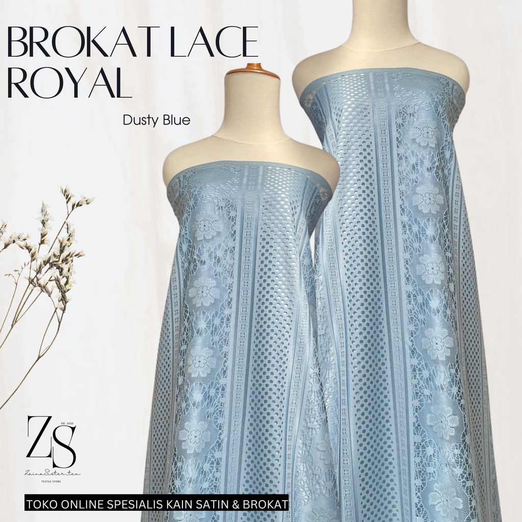 Bahan Kain Brukat brokat Lace Salur Vintage Royal Warna Biru Muda Pastel Blue