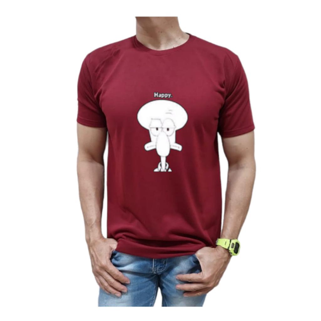 KAOS PRIA BAHAN KATUN MODEL HAPPY SQUIDWARD NYAMAN DIPAKAI TIDAK PANAS