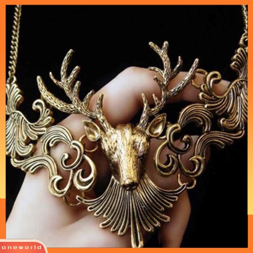 [WONE] Wanita Retro Pernyataan Paduan Berongga Kepala Rusa Liontin Serangga Kalung Hadiah