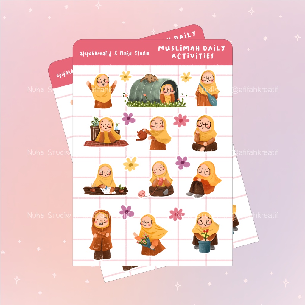 

Sticker by AfifahKreatif | Muslimah Daily Activities Menanam Bunga Merajut Menyiram Tanaman Menulis | Aesthetic Sticker Estetik Stiker HP Laptop Botol Cute Waterproof Scrapbook Diary Journal Bujo Anti Air