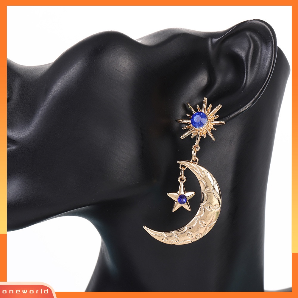 [WONE] Fashion Wanita Safir Imitasi Bintang Bulan Menjuntai Ear Stud Earrings Perhiasan Hadiah