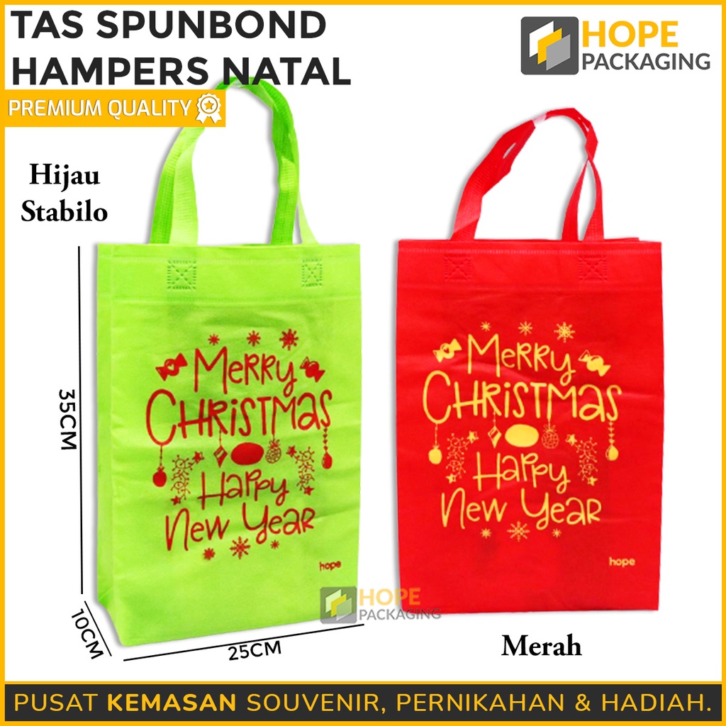 Tas spunbond edisi NATAL 25x 35x 10 cm Merah / Hijau