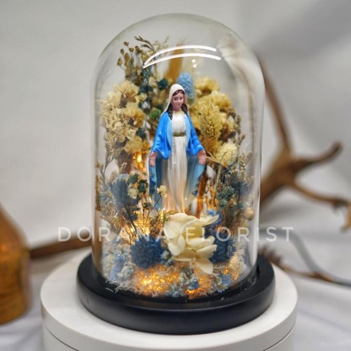 Flower Glass Dome Spesial Natal Bunda Maria Built in LED 10 x 16 cm