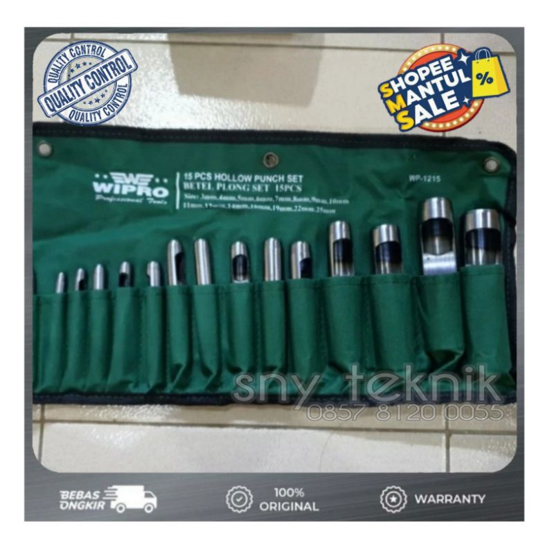 Plong Gasket Set Pembolong Kulit 15 pcs Betel Plong WIPRO (3mm - 25mm)