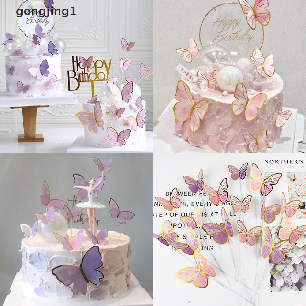 Ggg 10Pcs /Set Butterfly Cake Toppers Pesta Pernikahan Perlengkapan Baking Kue Ulang Tahun ID