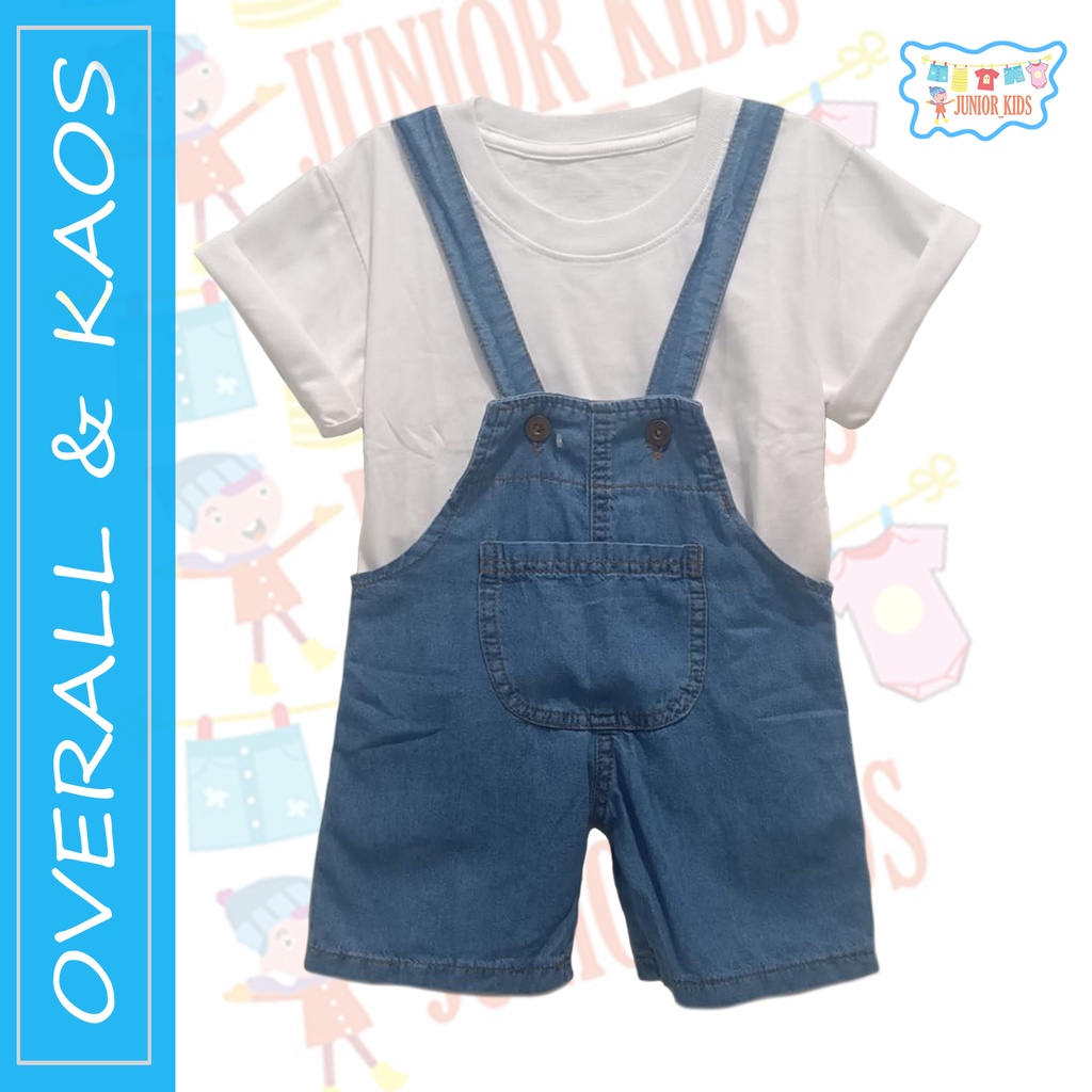 Setelan Overall Anak Kaos Putih Jumpsuit Anak Overal Celana Juniorkids 1-3 TAHUN