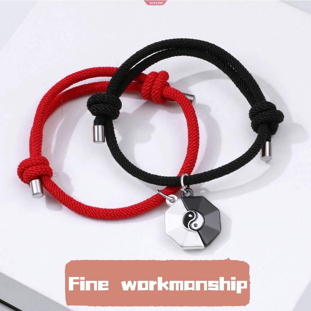 Gelang couple taiji Tali Kulit vintage yin Dan yang alloy Liontin Hitam Dan Putih Dua Set Dikepang Pria Dan Wanita couple bracelet gift [ZXL]