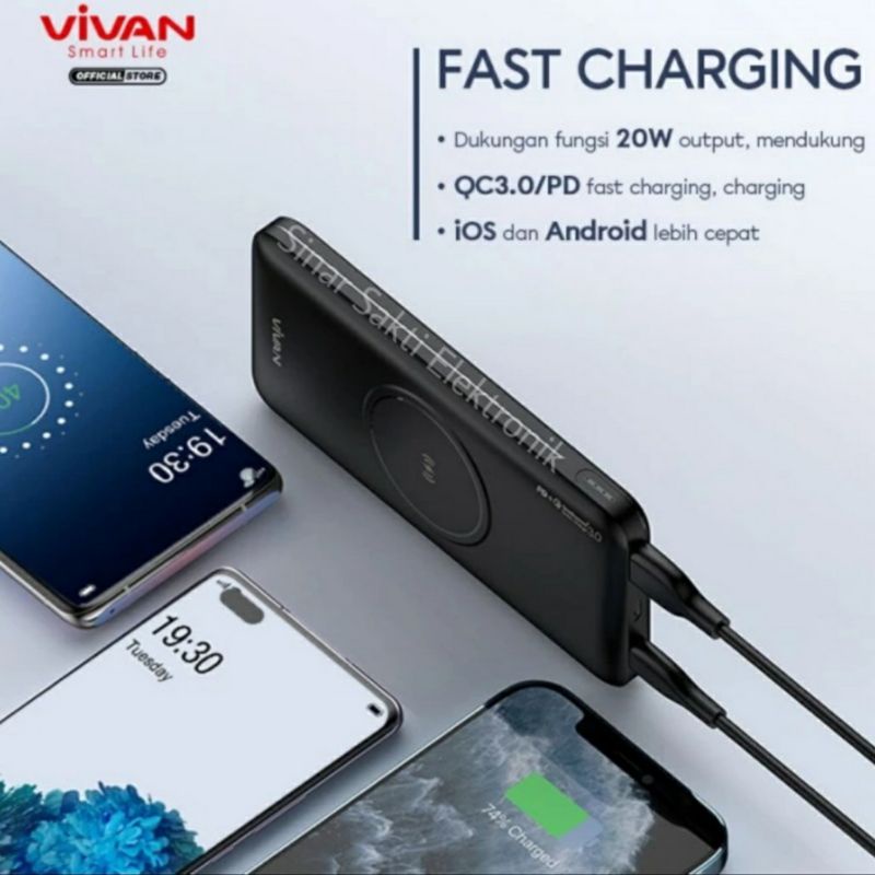 Vivan Powerbank Power Bank Wireless 10000mah Fast Charging VPB-W11 20W 3 Output Quick Charge VPB W11